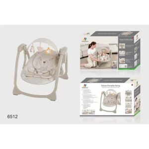 Balançoire électrique Mastela Deluxe pliable avec musique, vitesses réglables et siège confortable, idéale pour apaiser bébé en toute sécurité.