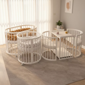 Lit Bébé Convertible 4-en-1 en Bois Massif